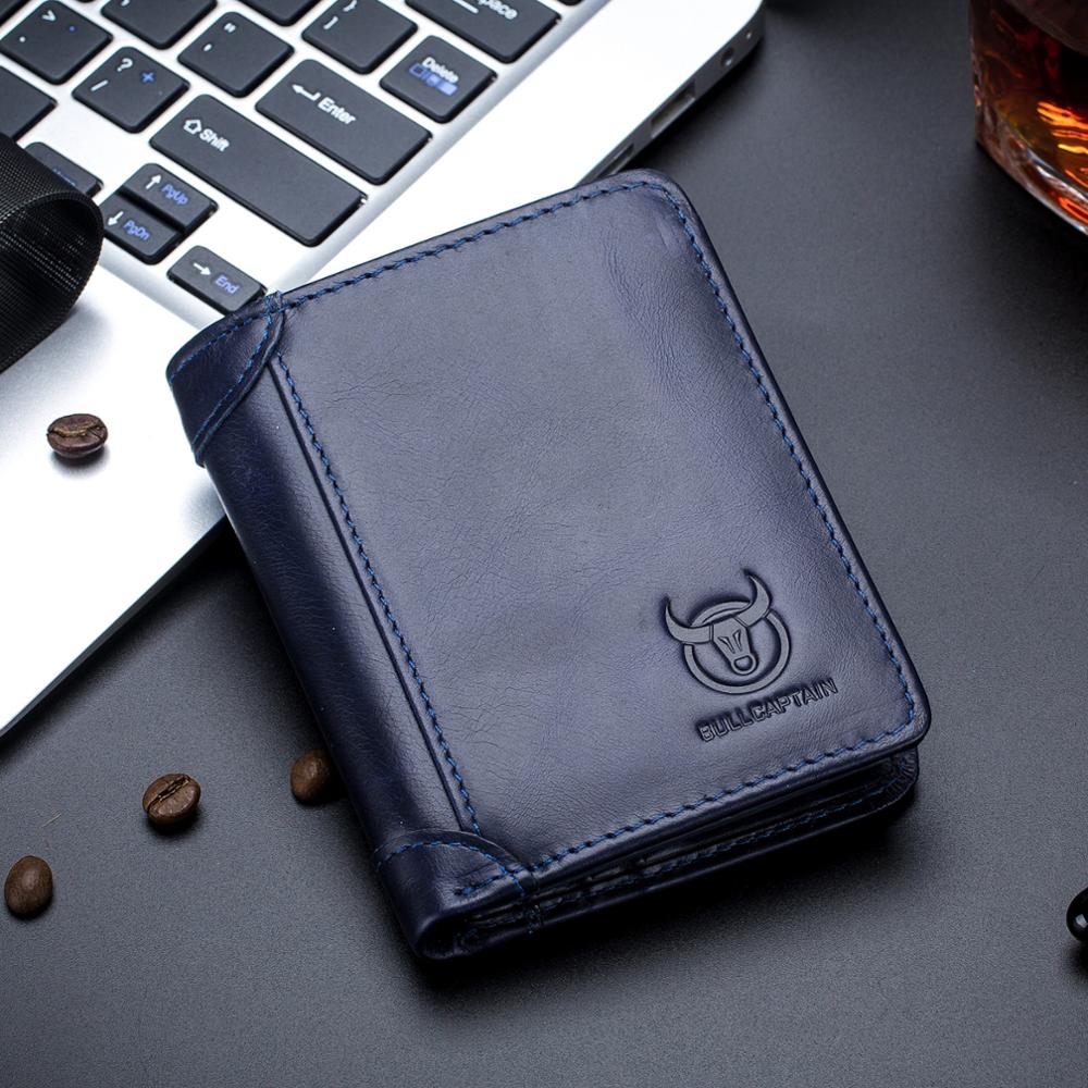 BULLCAPTAIN Ekte skinn herre lommebok Vintage veske Kortholder Naturskinn Korte menn Lommebøker Dollar Pris Mannlige veske Gave