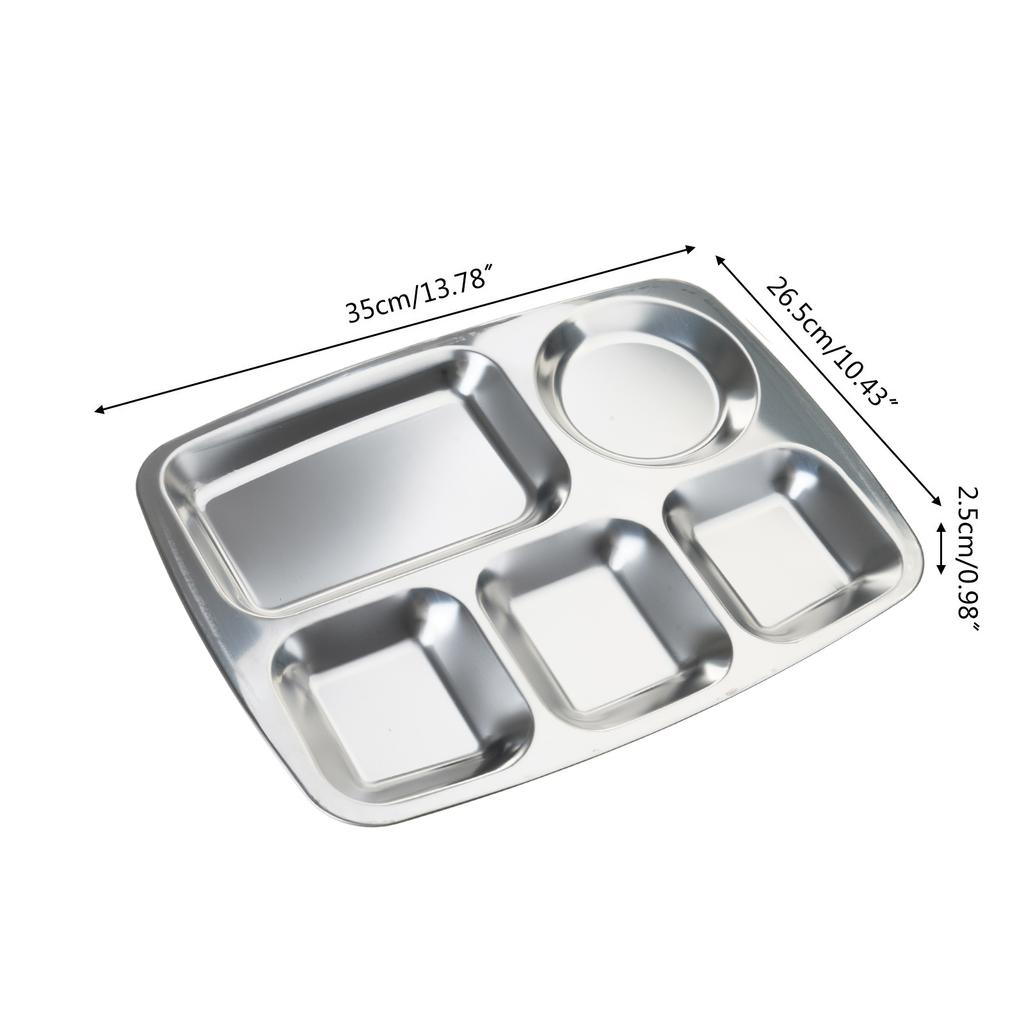 Edelstahl geteilte Essensschale Abendessensteller Speiseteller Rechteckige kompakte Servierplatte Metallteller für Camper