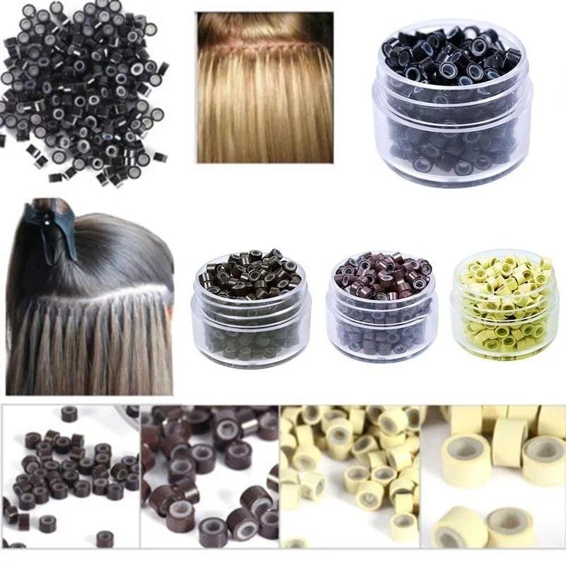 Ungefähr 500 Stück/Flasche Aluminium Silikon Haarverlängerungsring Schnalle Schwarz Braun Salonwerkzeuge Haarschönheitszubehör