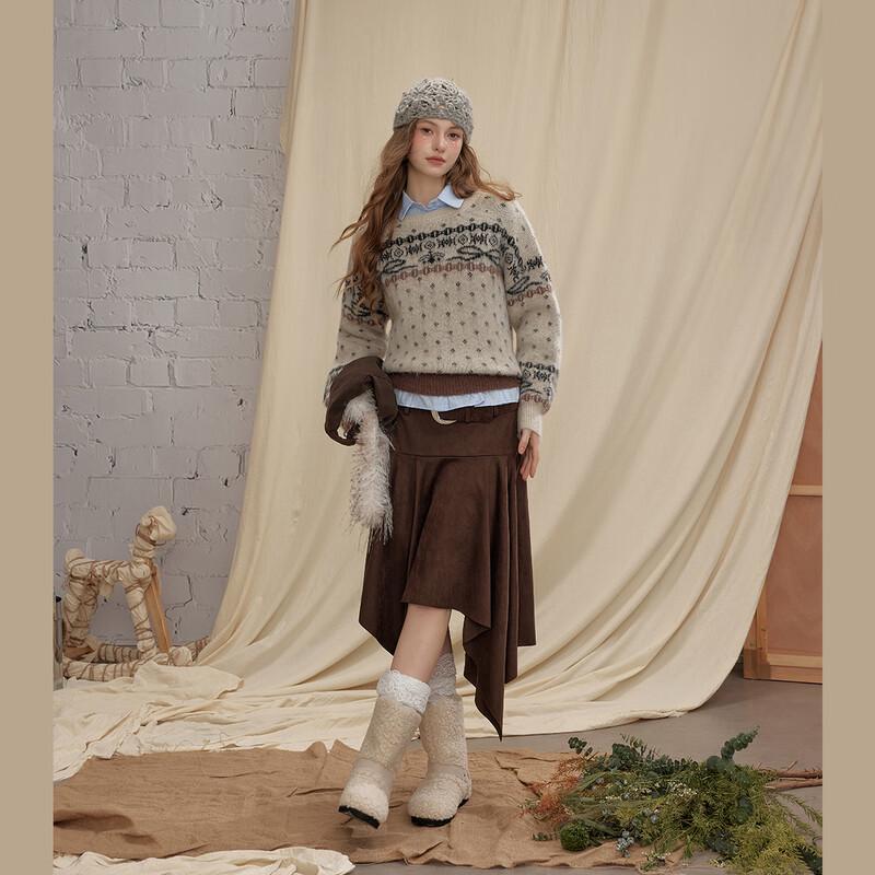 UNIFREE Women's Retro Fair Isle Color-Block Pullover Sweater