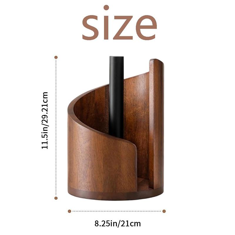 Górski Uchwyt na Ręczniki Papierowe Blat Z Okrągłą Podstawą z Drewna Mango i Żelaznym Uchwytem, Brązowy Naturalny Drewniany Uchwyt na Ręczniki Papierowe