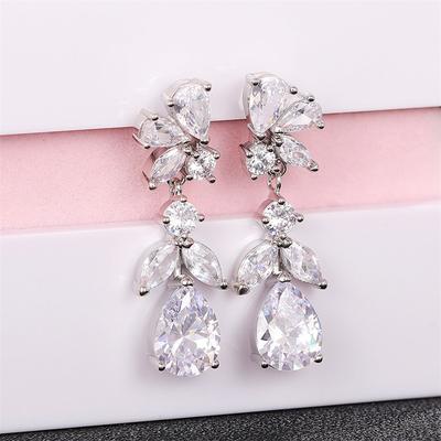 Huitan Aesthetic Design Women's Dangle Earrings with White Cubic Zirconia Wedding Engagement Bridal Earrings for Party Jewelry