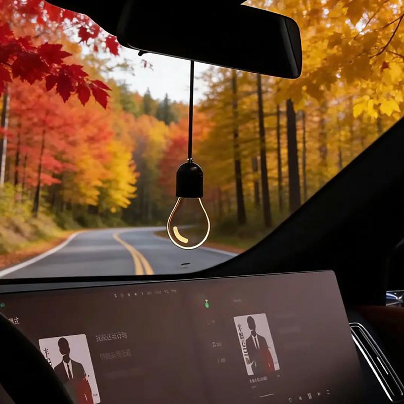 Car Rearview Mirror Pendant Decor Flat Acrylic Retro Light Bulb Atmosphere Ambient Light Interior Decoration For Car 1/2Pcs