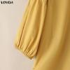 VONDA Summer Women V-Neck 3/4 Sleeve Embroidery Hem Casual Blouse