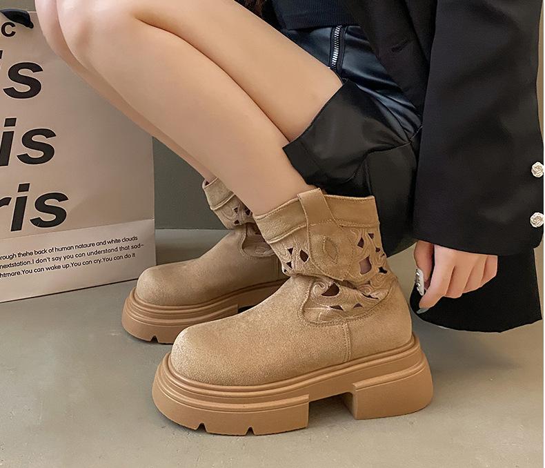 New Retro Hot Girl Western Cowboy Short Boots Hollow Breathable Heightened Martin Boots