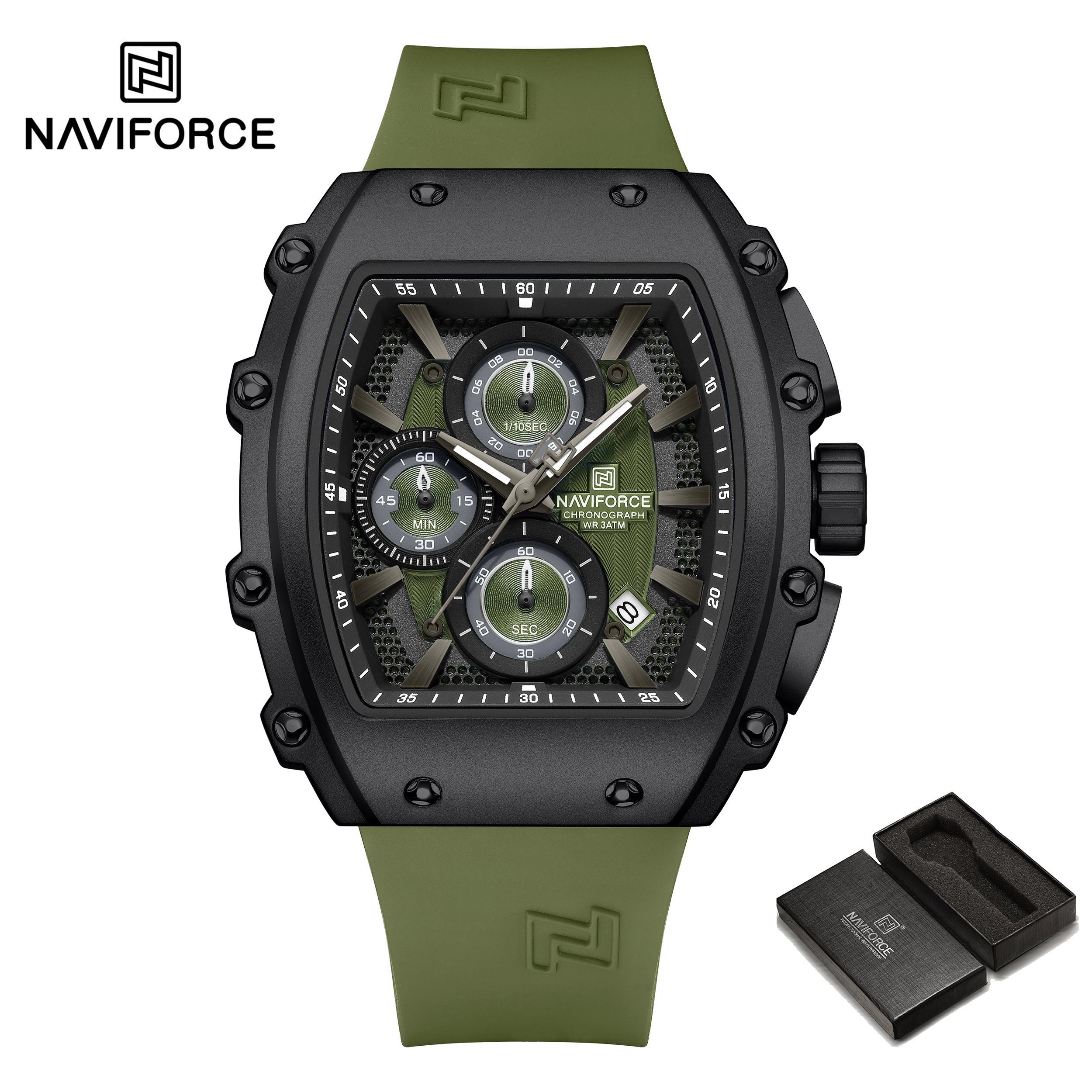 

Чоловічий хронограф годинник NAVIFORCE Кварцовий механізм Водонепроникний Люмінесцентні стрілки Спортивний Модний Чоловічий годинник NF8070 зелений