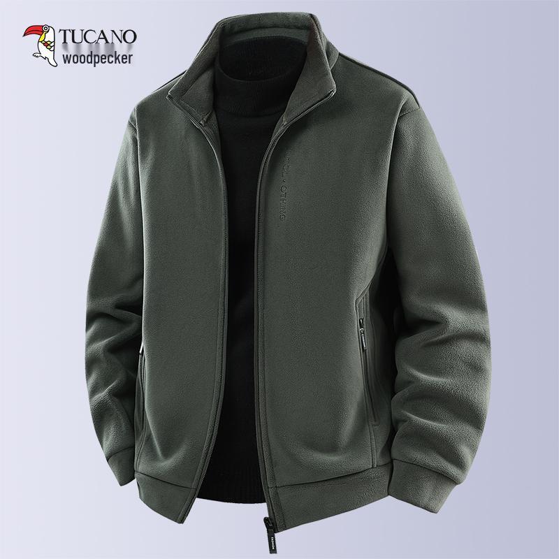 Woodpecker Men's High-End Fleece Jacket - Spring/Autumn Cardigan for Middle-Aged Dads