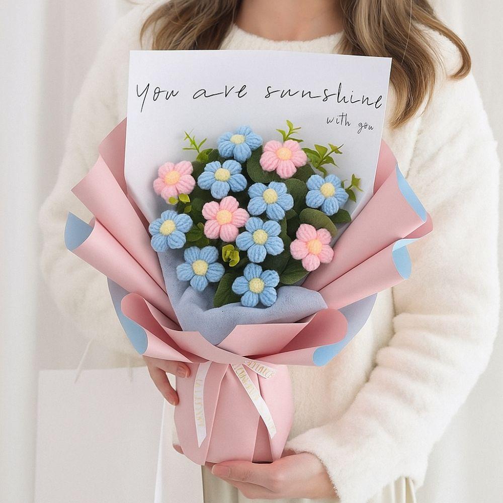 Soft Yarn Artificial Flower Arrangement Korean Style Crochet Daisy Flowers  Home Decoration