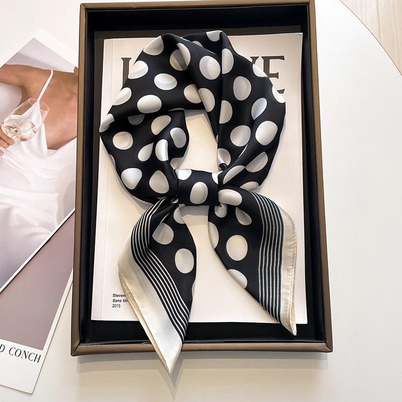 Black and white striped small square scarf silk scarf women's square scarf professional bank matching shirt neck protection scarf thin scarf