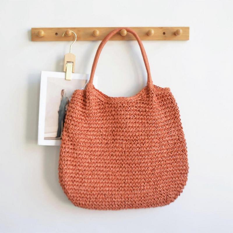 (As Show, One Size) Bohemian Straw Shoulder Bag for Women Spacious Woven Beach Handbag with Comfortable Handle Large Underarm Shopper Bag  Orange KB