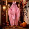 White Ghost Poncho Sequin Cape for Women, Cute Halloween Costume Cloak with Holiday Cosplay Bows, Lightweight Mesh Pullover Robe Party Photoshoot