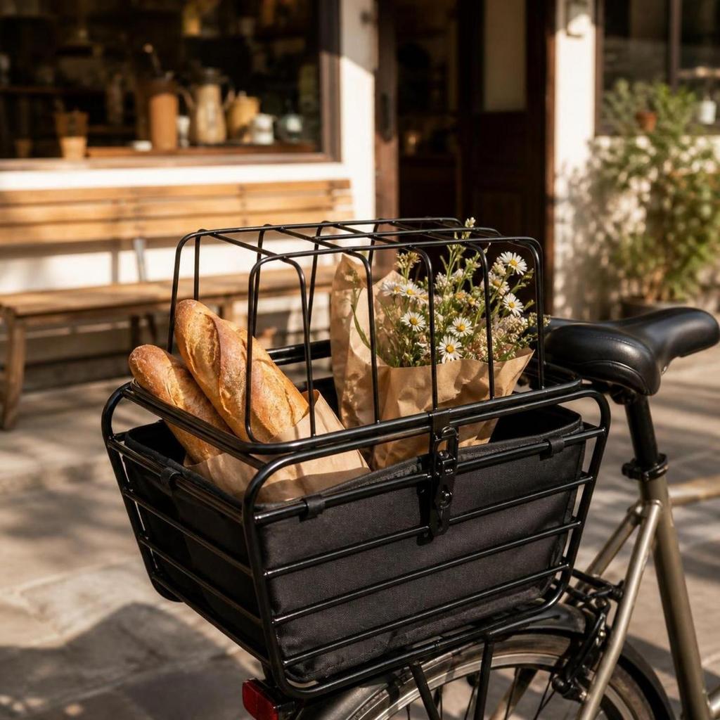 Bike Basket with Wire Cage Shockproof for Shopping Trips, Commuters