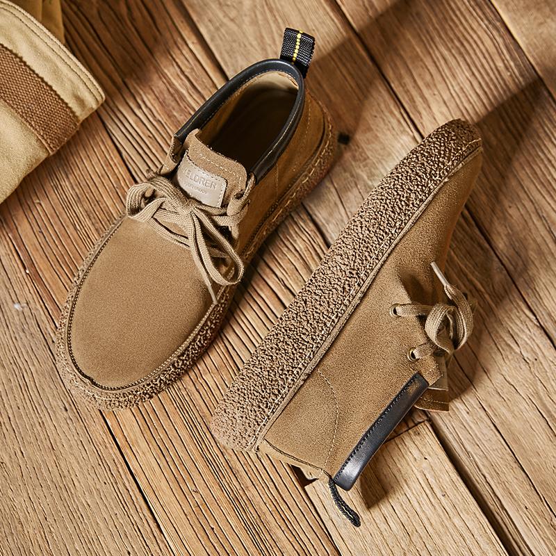 Módní semišové kožené šněrovací pánské ležérní boty Módní návrhář Kotníkové boty Kulatá špička Pánské motocyklové boty Všestranné volnočasové vycházkové boty Botas