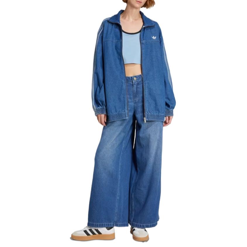 adidas Originals Adicolor Denim Adilenium 3-Stripes Track Top Comfortable Fashion Trendy Simple Sports Denim Jacket Women Tops JY2896