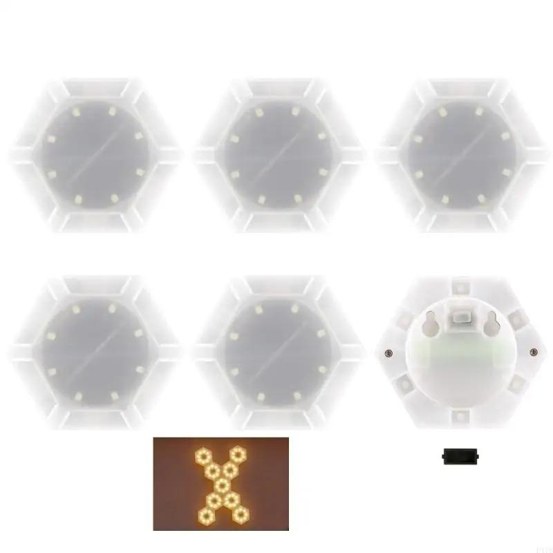 

6Pcs Solar Outdoor Wall Lights Spliceable Waterproof Hexagonal Lights for Garden Decoration Atmospheres Lighting Warm light 6pcs