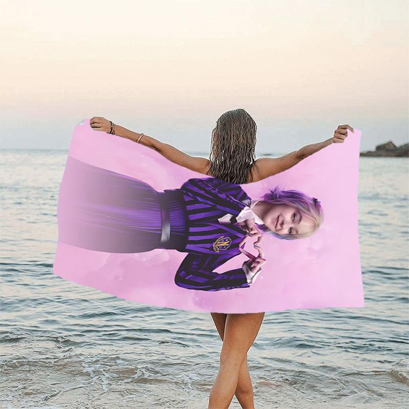 1pc Addams Family Wednesday9 Beach Towel, Sports Cape, Beach and Seaside Swimming Pool Equipment, Fashion Pattern, Rectangular, Travel Essentials