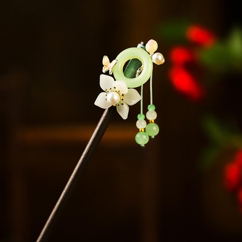 1Pc Updo Fresh Wood Ancient Headwear Flower Hairpin New Chinese Style Tassel Tassel Hairpin