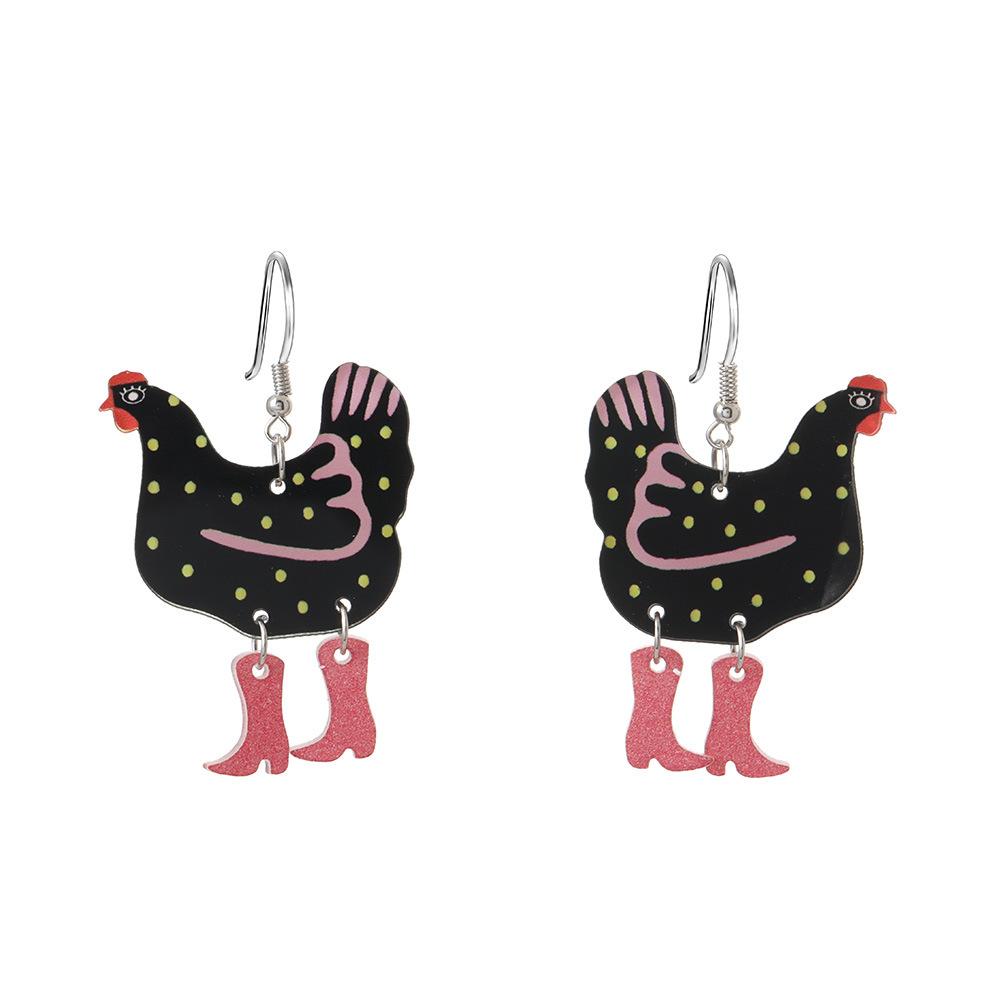 Cartoon Colored Hen Shaped Earrings And Earrings