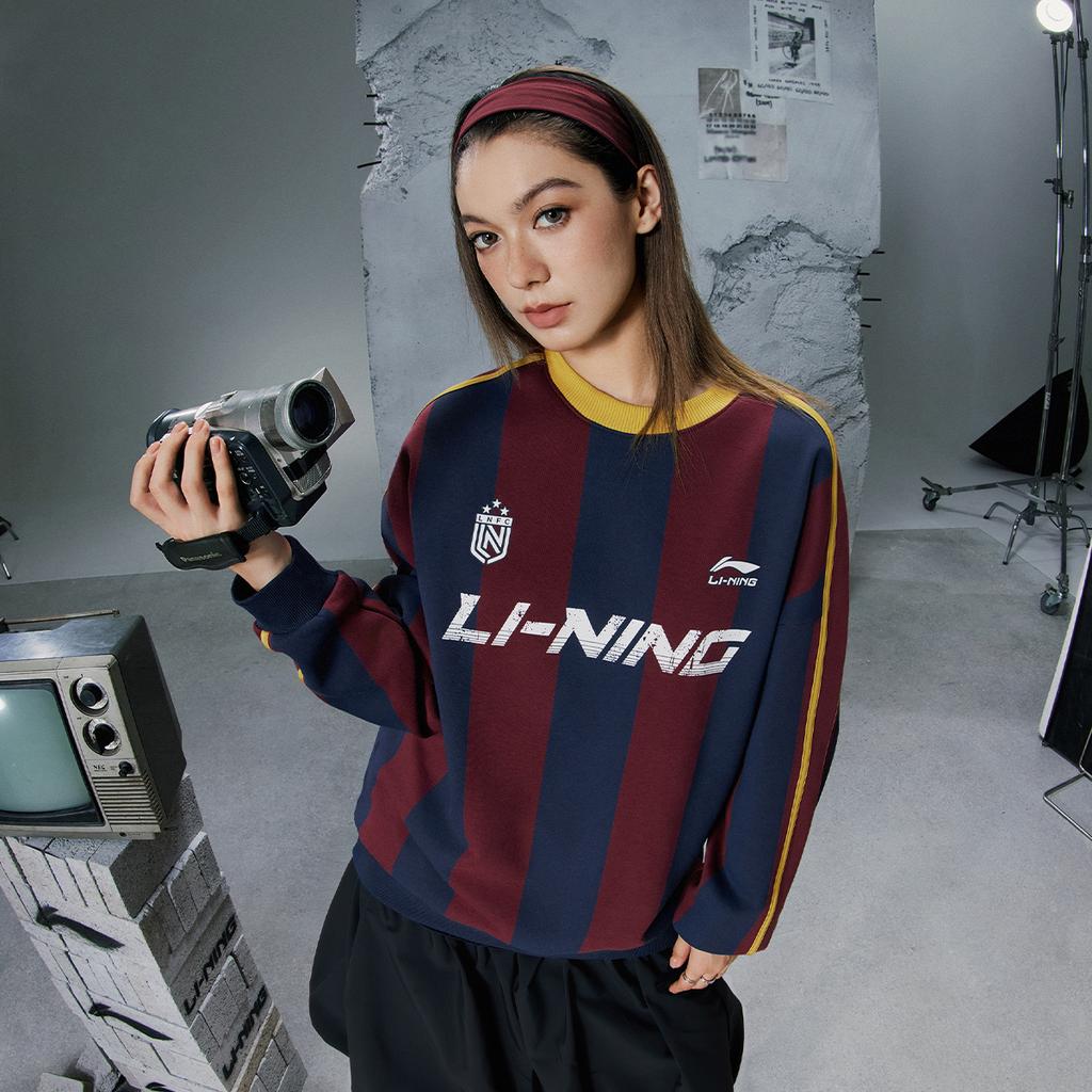 Li-Ning Sports Lifestyle Series Simple Letter Badge Print Striped Loose Round Neck Long Sleeve Sweatshirt Unisex Sweatshirt AWDVH87-2