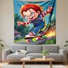 Tapestry Chucky Doll on Skateboard Horror Movie Cartoon Anime Wall Hanging Dorm Men Cave Gift