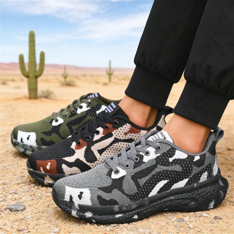 Men's Camouflage Mesh Sneakers Breathable Lightweight Comfortable Casual Sports Shoes Non-Slip Outdoor Walking Running Shoes Man