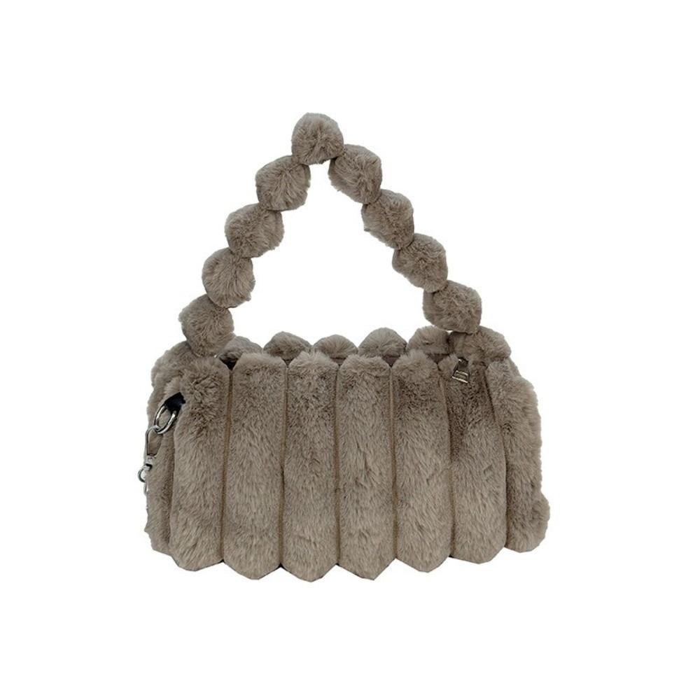 

Furry Plush Handbag Zipper Crossbody Bag Storage Pouch Chain Shoulder Bag Students кавовий
