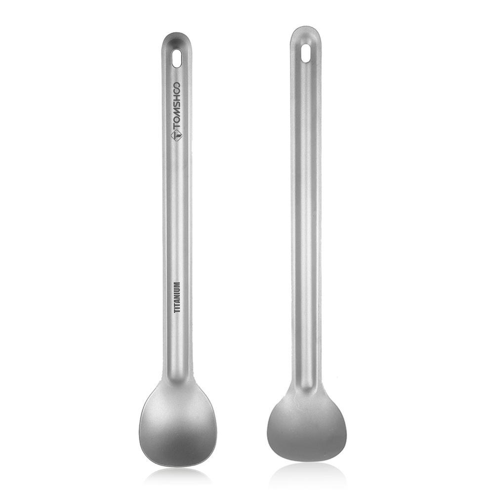 TOMSHOO Titanium Long Handle Spoon Outdoor Portable Dinner Spoon Cutlery Camping Backpacking Picnic Ultralight 15g