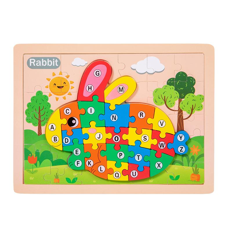 26 Stück Buchstaben Holzpuzzle Lernspielzeug für Kinder, Drei-in-eins Spielweise Holzpuzzle, Pädagogisches Geschenk für Vorschulkinder