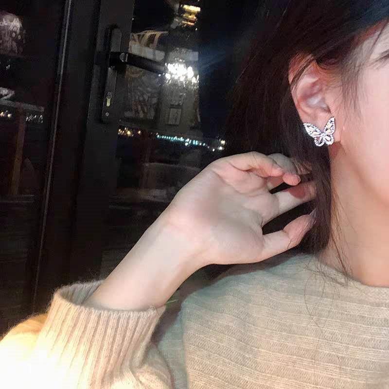 Korean New Fashion Butterfly Earrings For Women 2026 Punk Rhinestone Style Cute Girl Zircon Stud Earrings Kpop Jewelry