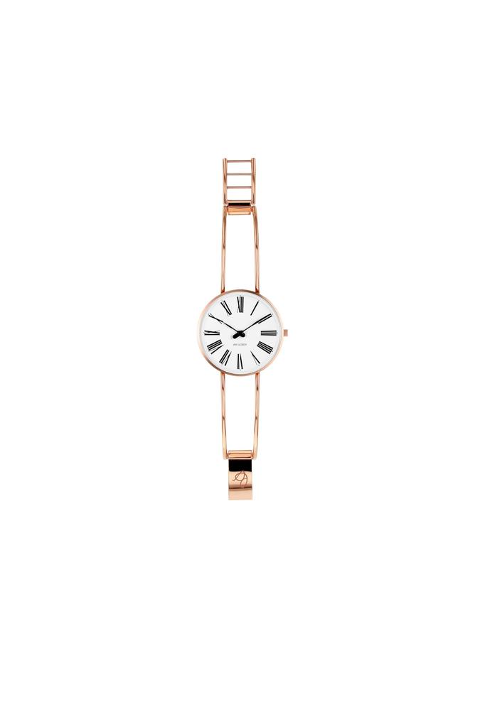 ARNE JACOBSEN ROMAN 53311-1621 34mm Watch, Nordic Design, Water Resistant (Quiet Design with No Second Hand), White Rose Gold with Bangle Strap