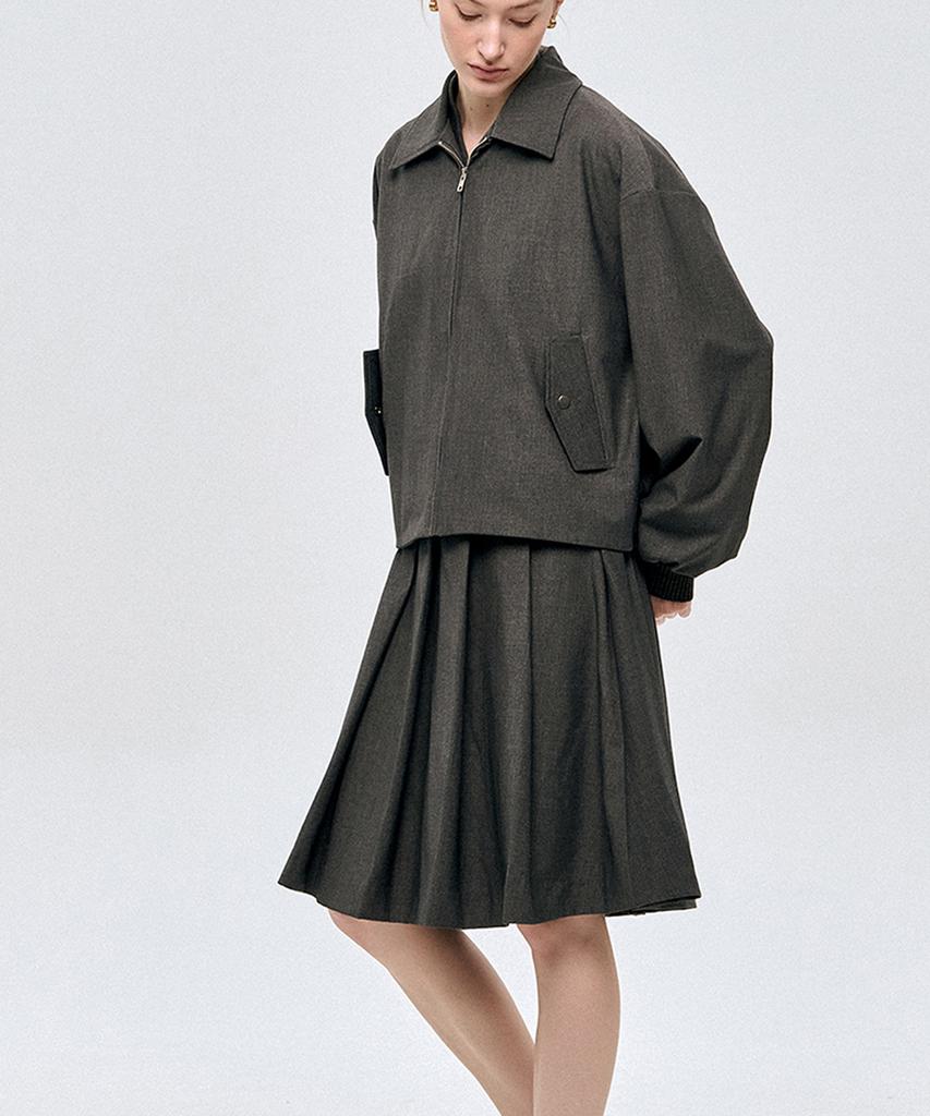 Le Sonnet Classic Pleated Wool Skirt Grey