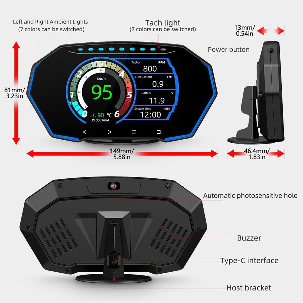 HighDefinition HUD Car Head Up Display Overspeed Alarm Speedometer GPSHUD Digital Gauges Auto Fatigue Driving Reminder
