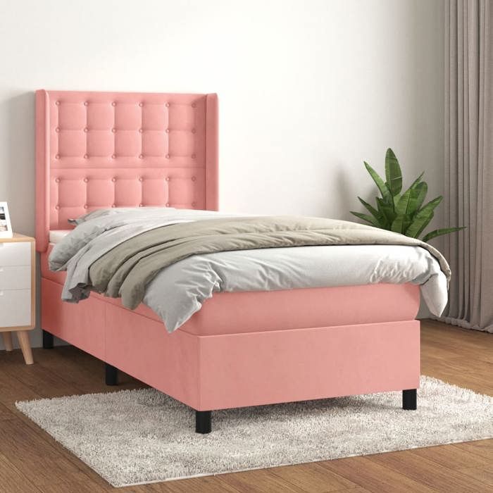 3132896 vidaXL Divan Bed with Mattress Pink 90x190 Cm Velvet