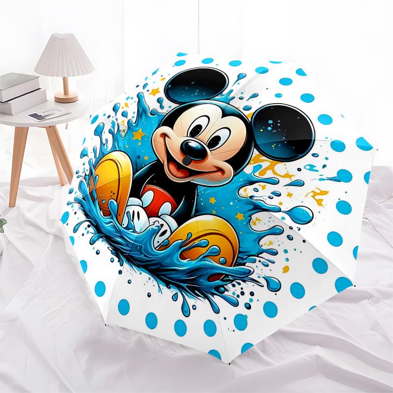 Mickey Mouse, Water Splash Themed Automatic Opening and Closing Umbrella, Brightly Colored 8-rib Portable Umbrella, Suitable for Men and Women, A Perf