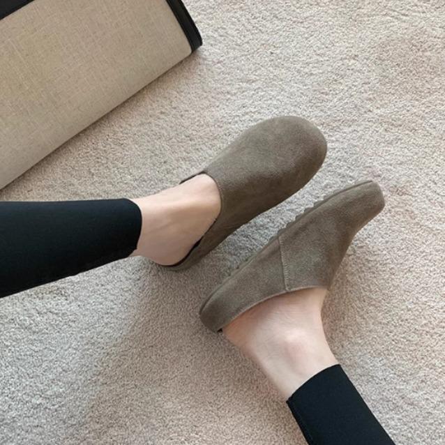 Grape mother winter new semi-drag hairy shoes comfortable Korean version women's shoes autumn women's 2025 platform shoes children wear outside