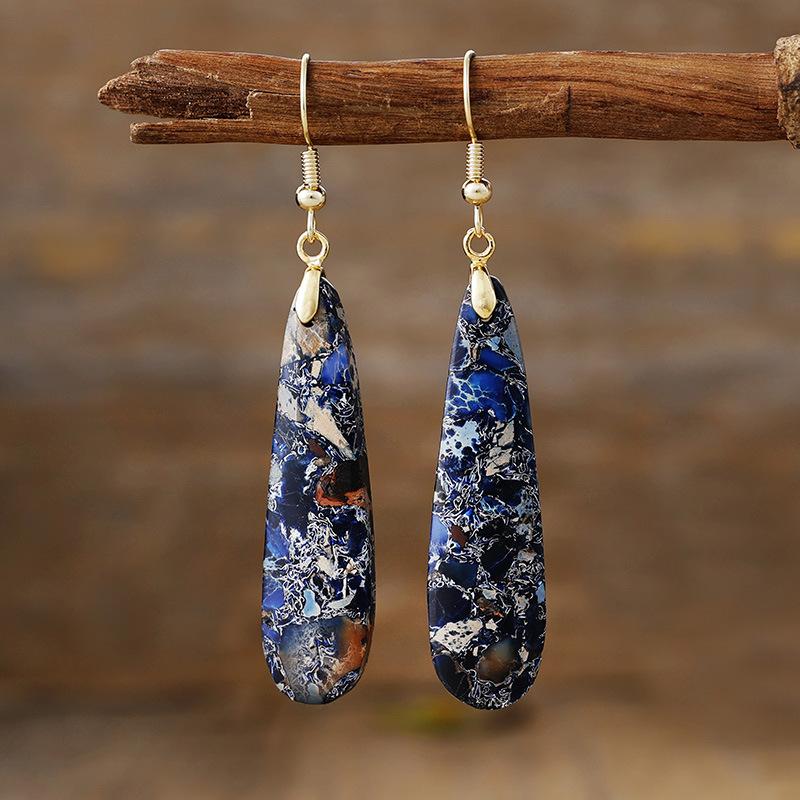 Bohemian emperor stone long water drop pendant earrings popular natural stone jewelry in Europe and America