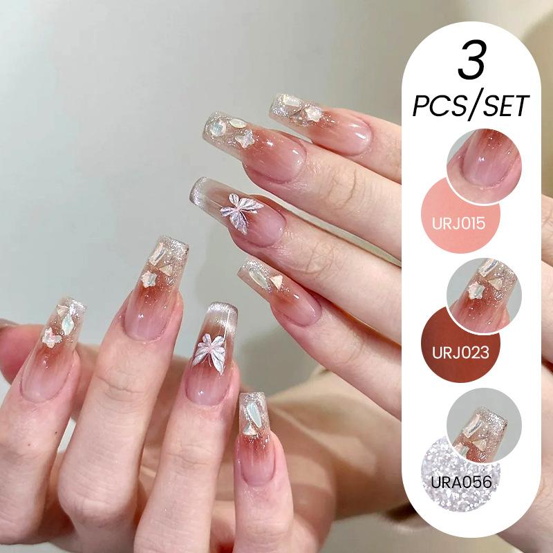 Nail Art Buz Şeffaf 3 Adet Tırnak Cilası Tutkalı Seti, Popüler Nude Beyazlatıcı Toz Şeffaf Tırnak Cilası Tutkalı
