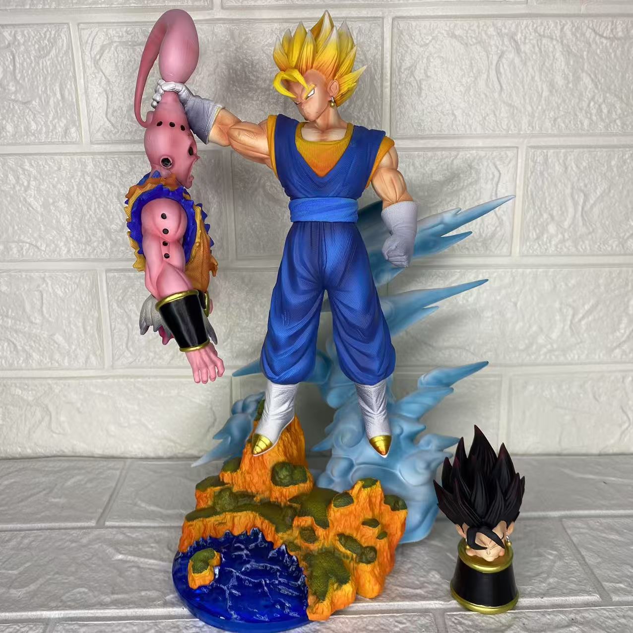 

32cm Anime Dragon Ball Super Saiyan Vegetto VS Majin Buu Majin Buu Scene Double Headed Figure PVC Collect Action Model Toys Gift