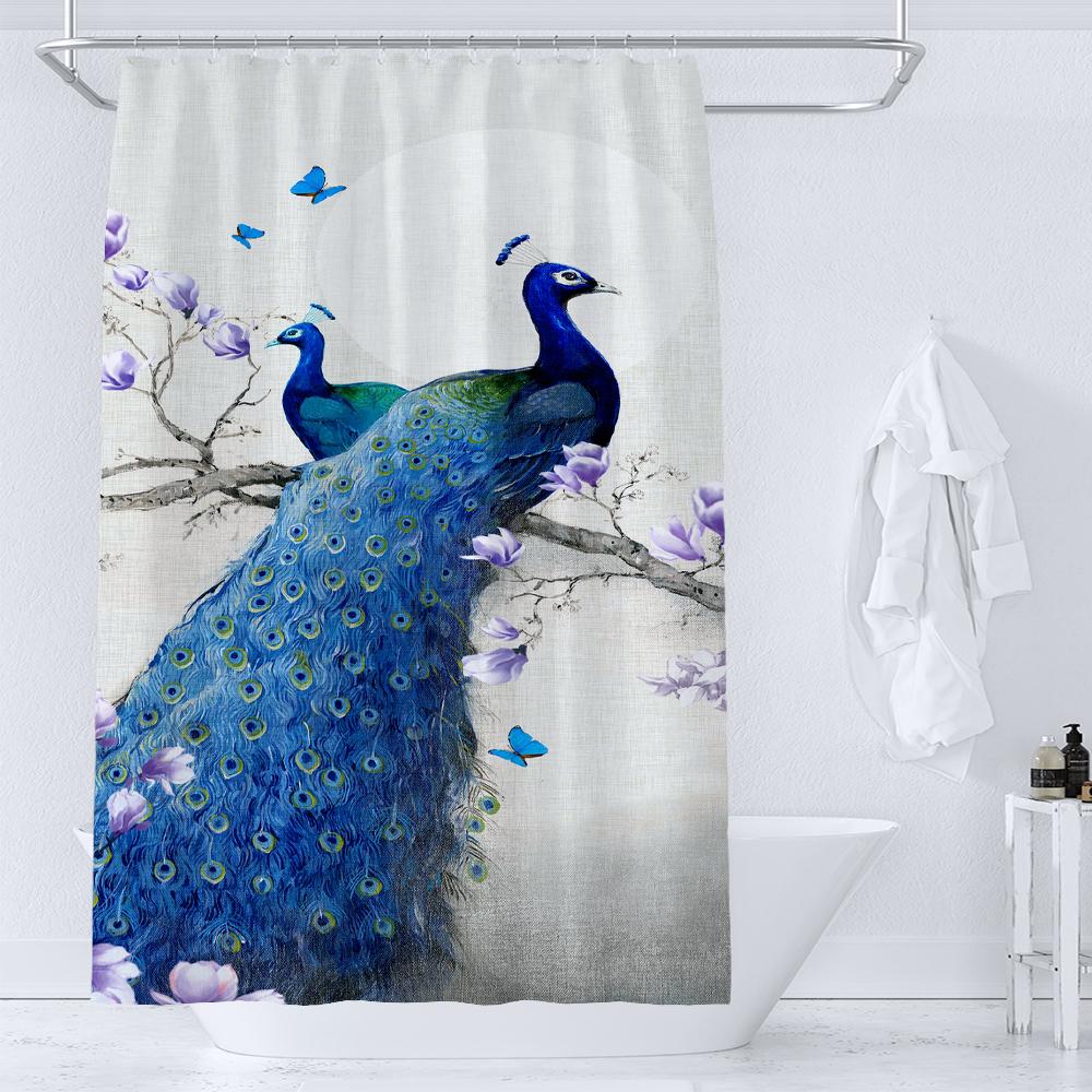 Flower and Bird style Shower Curtain for Bathroom Peacocks Print Polyester Fabric Decorative Bath Curtain Washable Curtain