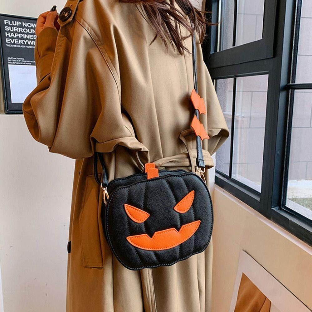 Funny Halloween Pumpkin Bag PU Leather Square Crossbody Bag Novelty Pumpkin Shoulder Bag  Halloween