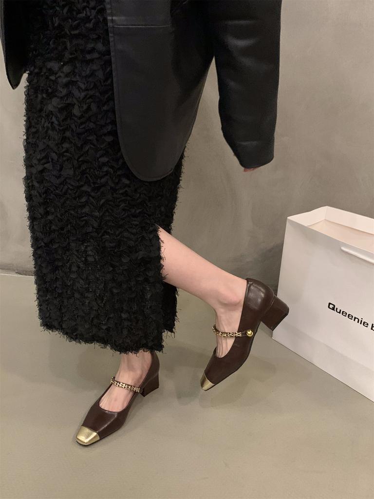 French thick heel square head Mary Jane single shoes women's shoes 2025 new spring and autumn small fragrant temperament evening shoes