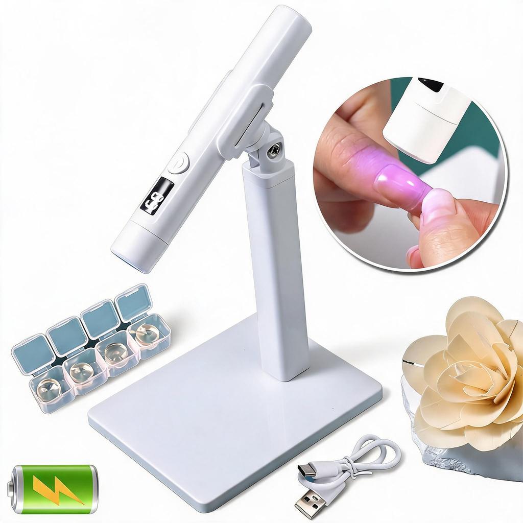 Pink Handheld Nail Lamp with 360° Rotating Stand, Multi-Functional Nail Art Light for Acrylic Nails