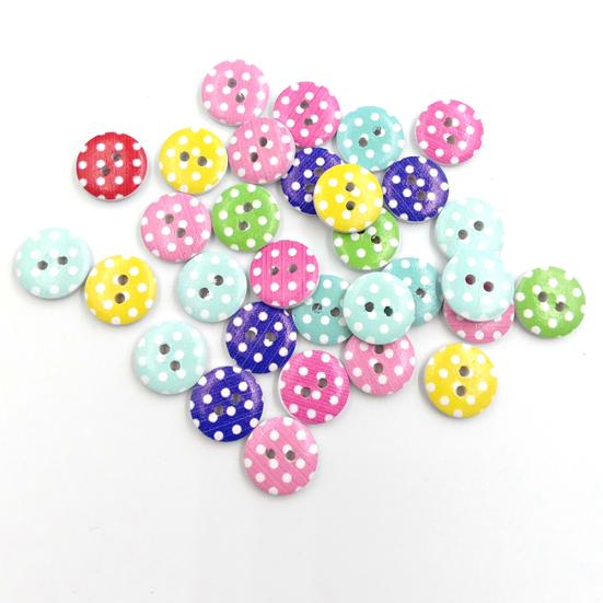 90 Stück Gepunktete Runde Form 2 Löcher Holzknöpfe DIY Nähen Scrapbook Dekor