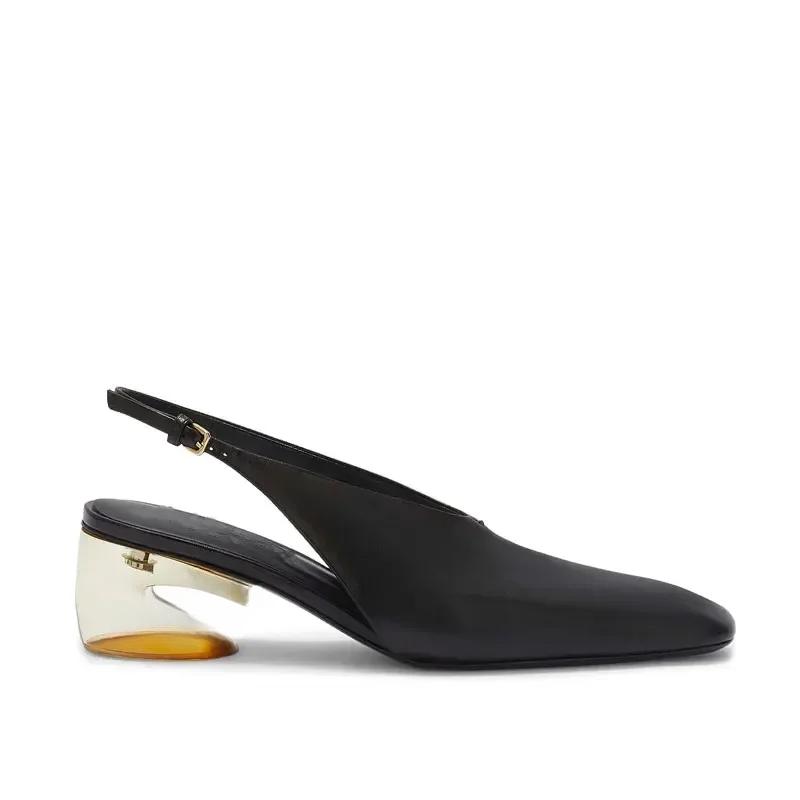 

Fashion New Strange Style Heel Black Silver Simple Sandals Summer Solid Color Fashion Square Head 5cm Low Heel Women s Shoes Size 34-43 34