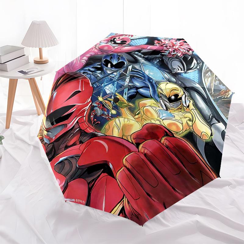 

1pc Power Rangers Auto Open Umbrella, Portable Tri-Fold Design with 8-Bone Iron Frame, Outdoor Umbrella, Ideal Gift for Fans, Travelers, Daily Use, Pe