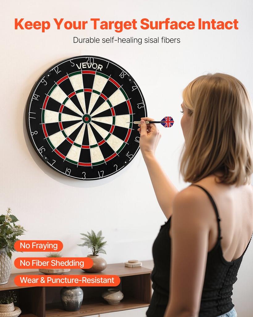 Dartboard with 6 Darts & Scoring Kit, Self-Healing Sisal Fibers Dartboard with Staple-Free Bullseye & Rotating Number Ring, 451mm Professional Steel