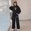 Girls' Spring/Autumn Letter Casual Hooded Sweatshirt & Trousers Set - Internet Celebrity Style Two-Piece Suit