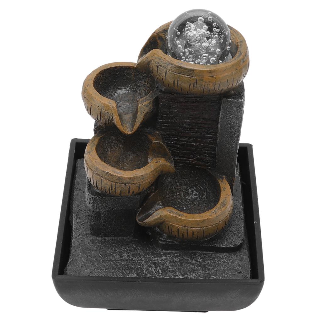 Desktop Fountain Ornament Tabletop Flowing Water Ornament Resin Crafts with Colorful Lamp Bead EU