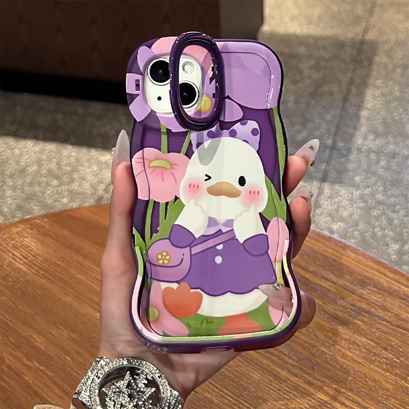 The INS Oil Painting Duck is compatible with iPhone 15 Pro Max phone cases, 14 Cute Cartoon 13, silicone 11, dual stands, 16