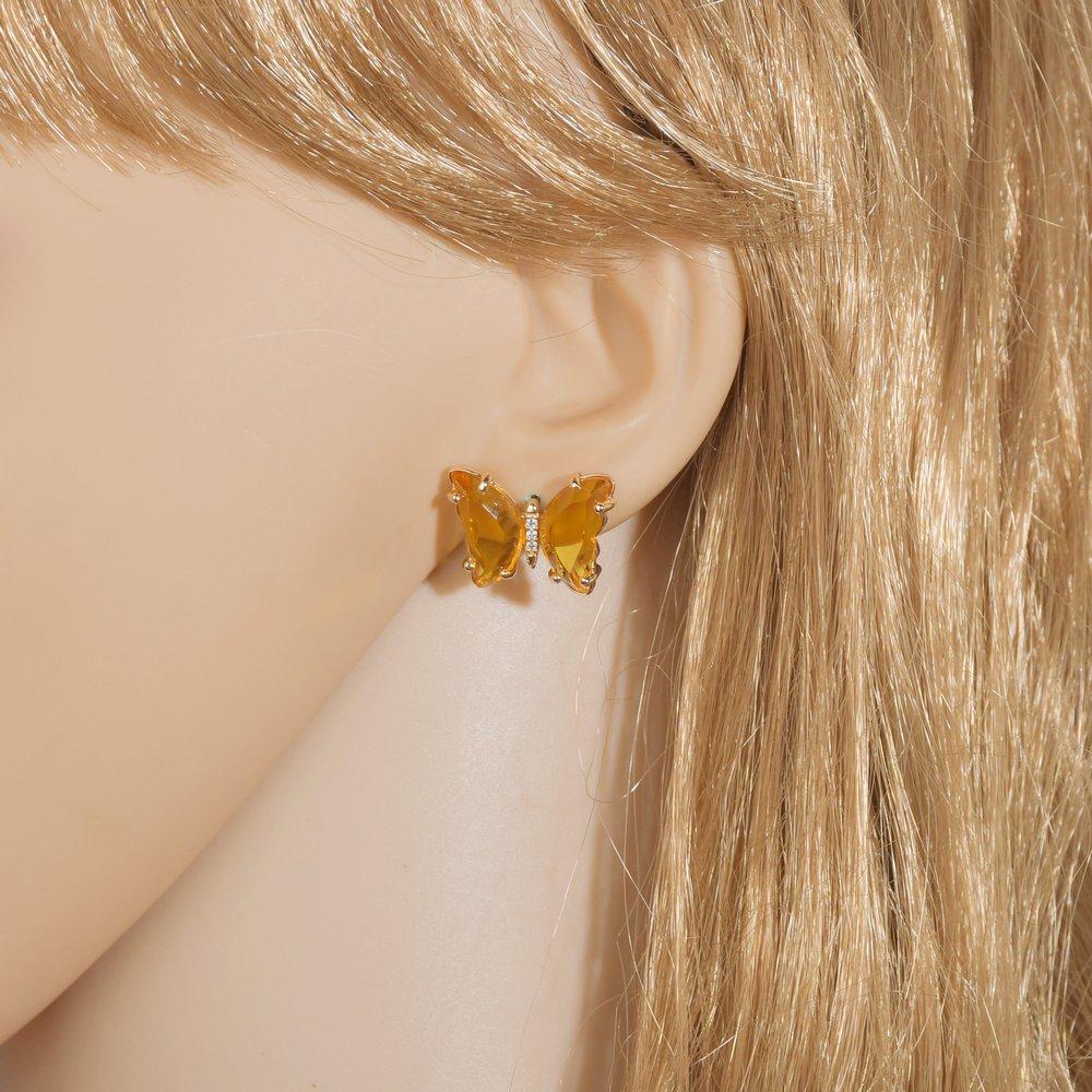 Korean Fashion sweet colored Transparent Butterfly Shaped Crystal Women's Earrings Simple and Elegant Earrings Jewelry Gift
